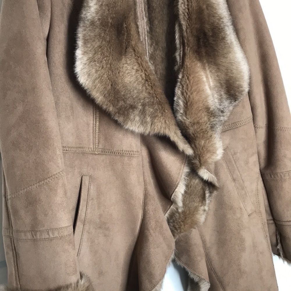 NWOT Laundry by Shelli Segal Faux Suede Faux Fur Waterfall Jacket Size Medium - Picture 4 of 15
